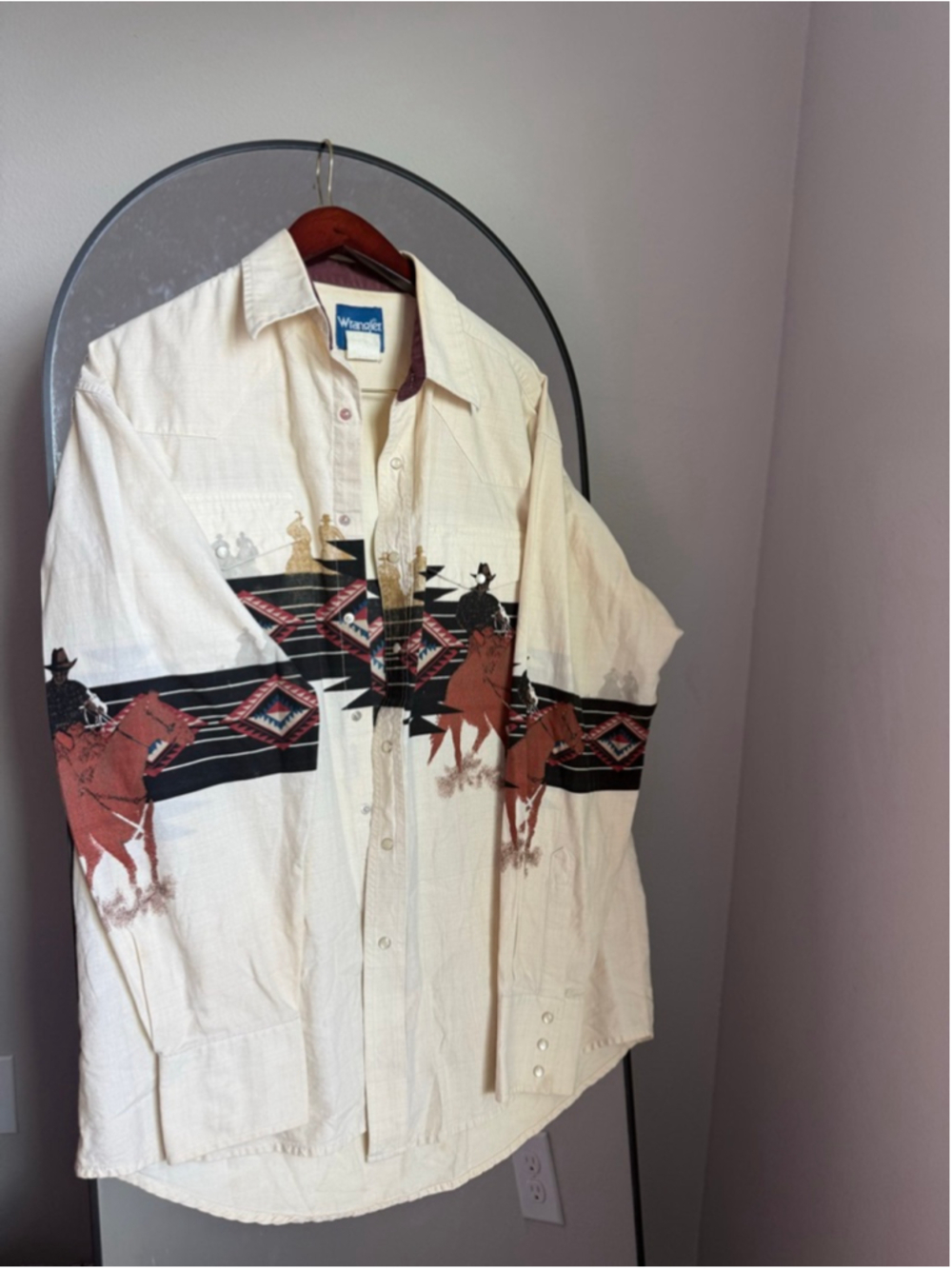 Vintage Wrangler Western Shirt Mens Large Brushpopper Pearl Snap long sleeve